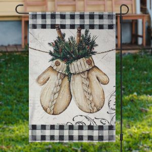 Black White Plaid Gloves Leaf Christmas Garden Flag - Aperturee