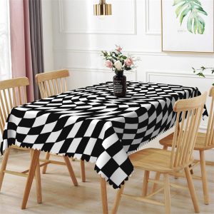 Black White Twisted Grid Simple Rectangle Tablecloth - Aperturee