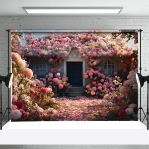 Blooming Flowers Wooden House Door Spring Bakcdrop - Aperturee