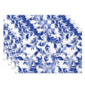 Blue Abstract Leaf Floral Repeat Set Of 4 Placemats - Aperturee