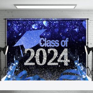 Blue Black Class Of 2024 Graduation Photo Backdrop - Aperturee