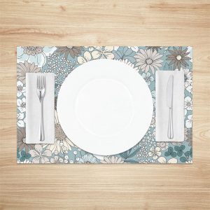 Blue Brown Beige Floral Dining Set Of 4 Placemats - Aperturee