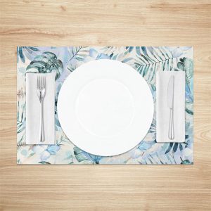 Blue Flowers Leaves Modern Dining Set Of 4 Placemats - Aperturee