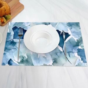 Blue Green Water Color Leaves Set Of 4 Placemats - Aperturee