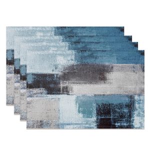 Blue Grey Black Mixed Vintage Set Of 4 Placemats - Aperturee