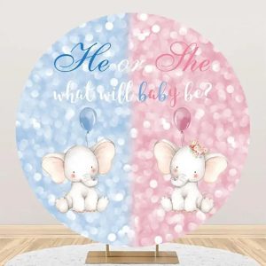 Blue Pink Elephant Bokeh Round Baby Shower Backdrop - Aperturee