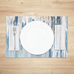 Blue White Gold Abstract Fabric Set Of 4 Placemats - Aperturee