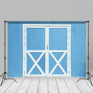 Blue Wooden Wall And Door Spring Diy Photo Backdrop - Aperturee