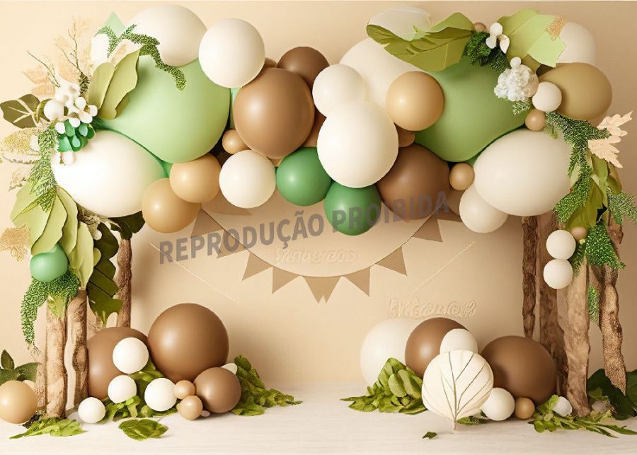 Boho Brown Green Balloon Wood Door Cake Smash Backdrop - Aperturee