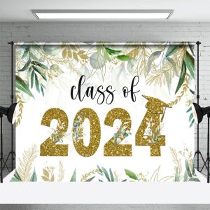 Boho Leaves Class Of 2024 Graduation Photo Backdrop - Aperturee