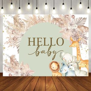 Boho Pink Floral Safari Animals Baby Shower Backdrop - Aperturee