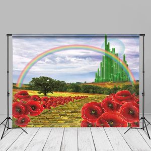 Brick Floral Road Castle Rainbow Spring Backdrop - Aperturee