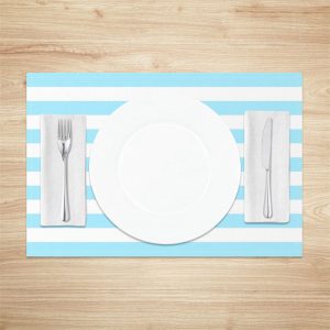 Bright Baby Blue White Stripe Set Of 4 Placemats - Aperturee