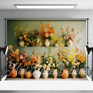 Bright Color Lovely Flowers Clay Pot Spring Backdrop - Aperturee