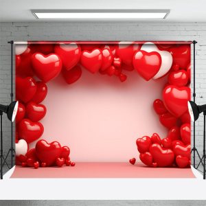 Bright Red Heart White Wall Valentines Day Backdrop - Aperturee