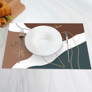 Brown White Blue Lines Pattern Set Of 4 Placemats - Aperturee