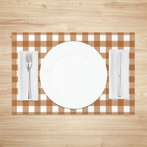 Brown White Plaid Prints Modern Set Of 4 Placemats - Aperturee