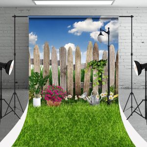 Bucolic Wooden Fence Lawns Sky Photo Sweep Backdrop - Aperturee