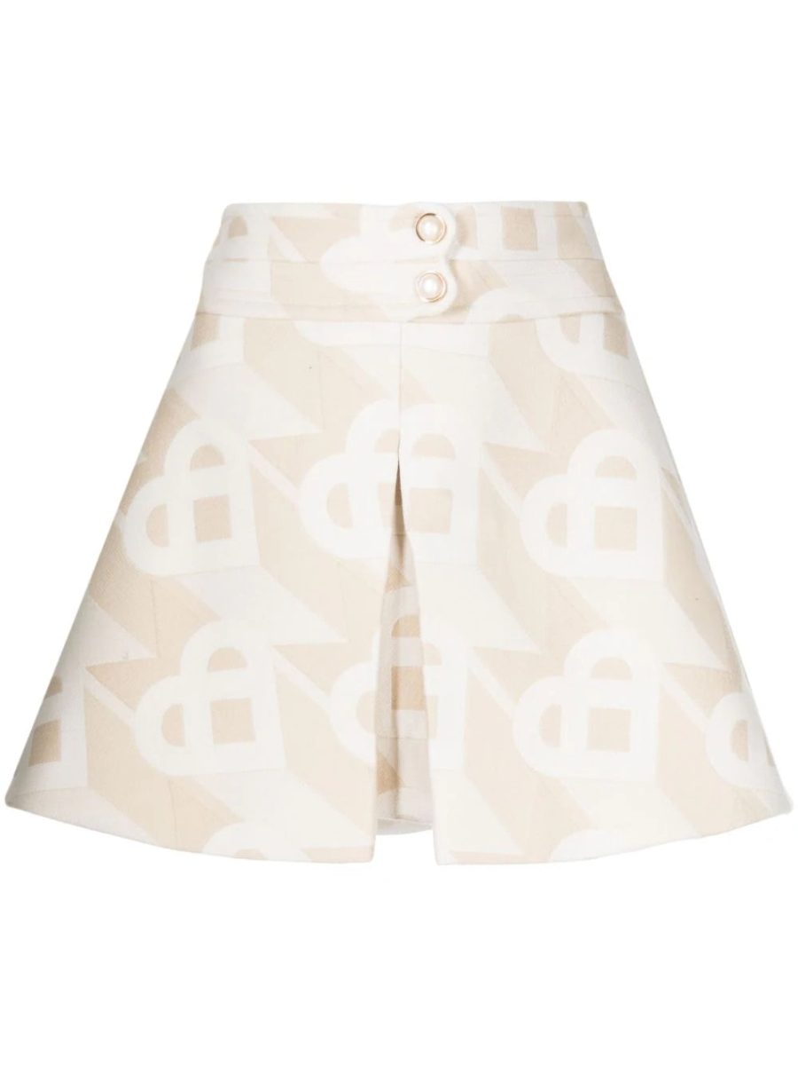 CASABLANCA WOMEN Front Pleat Double Waistband Skirt Heart Monogramme Off-White