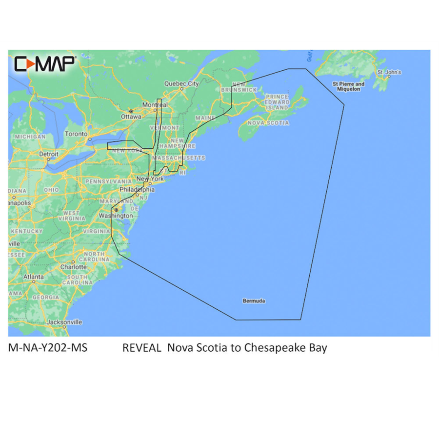 CMAP MNAY202MS Reveal Coastal - Nova Scotia to Chesapeake Bay, Map Card for Marine GPS Navigation