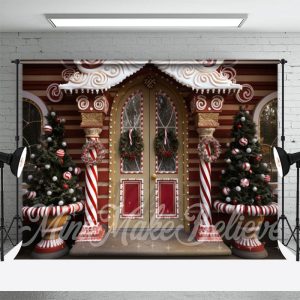 Candy House Door Wall Cedars Merry Christmas Backdrop - Aperturee