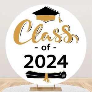 Class Of 2024 Bachelor Cap White Round Grad Backdrop - Aperturee