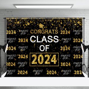 Class Of 2024 Congrats Party Gold Black Photo Backdrop - Aperturee