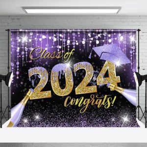 Class Of 2024 Congrats Purple Graduation Backdrop - Aperturee