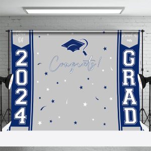 Class Of 2024 Grey Navy Blue Graduation Backdrop - Aperturee