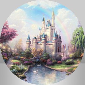 (Clearance | Ship In 24HR) 1.5M Princess Castle Round Birthday Party Backdrop For Girl