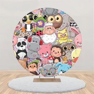 Colorful Assorted Animals Round Baby Shower Backdrop - Aperturee