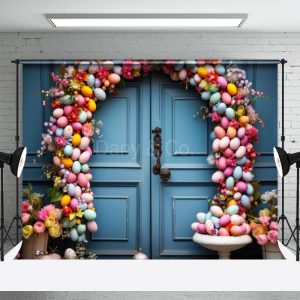 Colorful Floral Egg Door Easter Backdrops For Photo - Aperturee