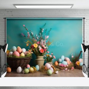 Colorful Floral Eggs Basket Easter Photo Backdrops - Aperturee