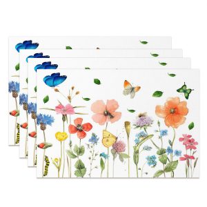 Colorful Floral Leaf Butterfly Set Of 4 Placemats - Aperturee