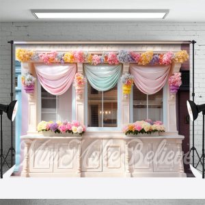 Colorful Floral Store Window Curtain Photo Backdrop - Aperturee