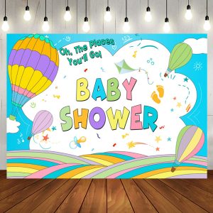 Colorful Lines Hot Air Balloons Baby Shower Backdrop - Aperturee