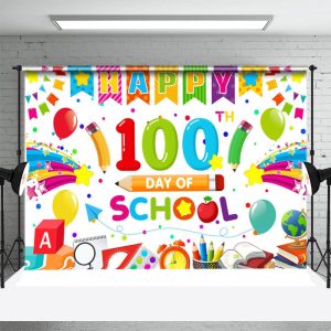 Colorful Stationery 100th Day Of School Backdrop - Aperturee