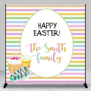 Colorful Stripes Dessert Custom Name Easter Backdrop - Aperturee