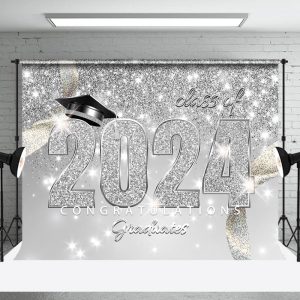 Congratulations Class Of 2024 Glitter Photo Grad Backdrop - Aperturee