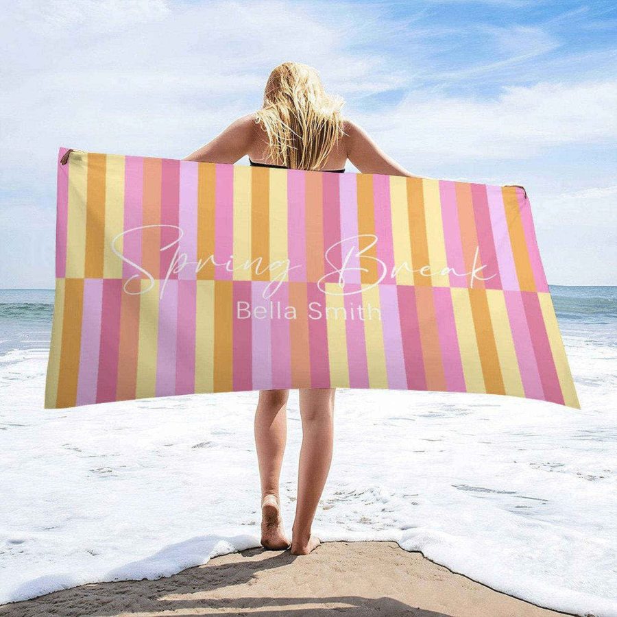 Creamy Pink Orange Cute Custom Beach Towel For Girl - Aperturee