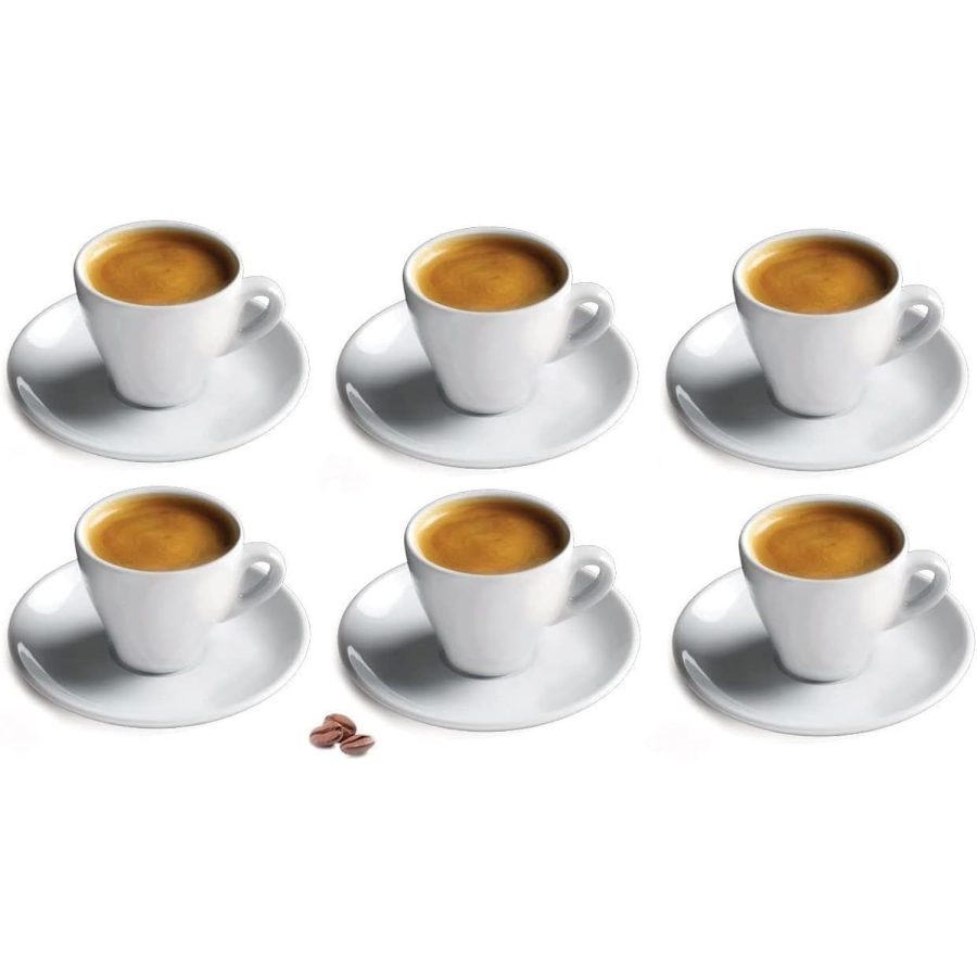 Cuisinox White Porcelain Espresso Cups and Saucers Set, 2 oz., Set of 6