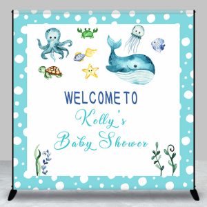 Custom Blue Under The Sea Whale Baby Shower Backdrop - Aperturee