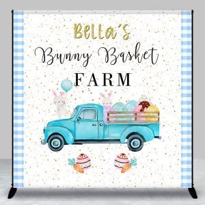 Custom Name Bunny Basket Farm Truck Easter Backdrop - Aperturee