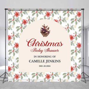 Custom Name Cone Christmas Baby Shower Backdrop - Aperturee