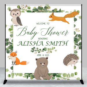 Custom Name Safari Animals Green Baby Shower Backdrop - Aperturee