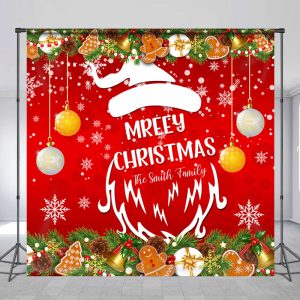 Custom Name Santa Snowy Family Christmas Backdrop - Aperturee