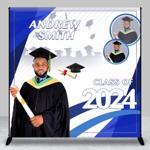 Custom Photo Blue Class of 2024 Graduation Party Backdrop - Aperturee