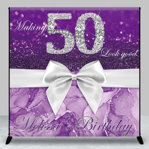 Custom Purple Glitter Diamond 50th Birthday Backdrop - Aperturee