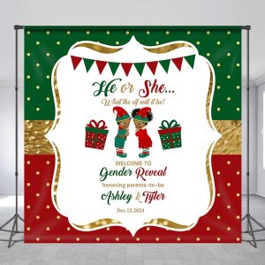 Customized Name Green Red Gender Reveal Backdrop - Aperturee