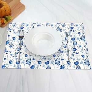 Cute Blue Leaves Heart Pattern Set Of 4 Placemats - Aperturee